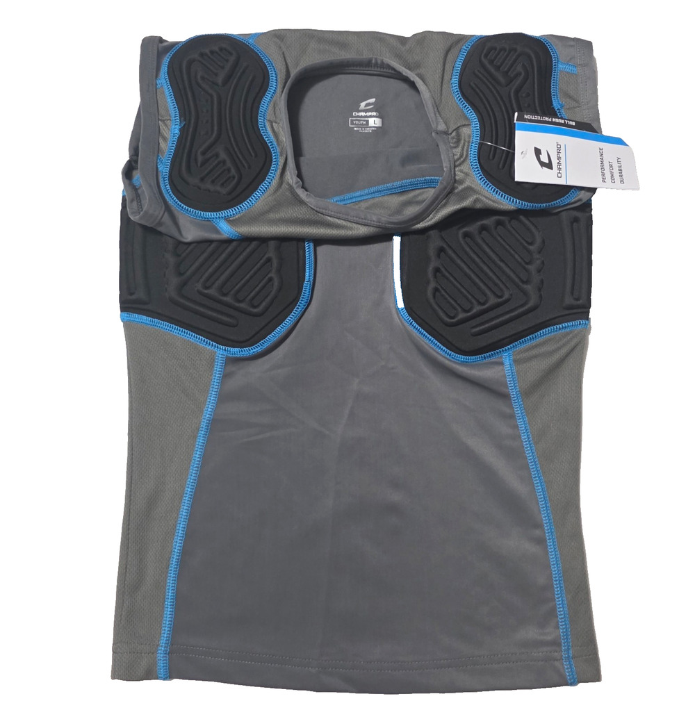 Champro Bull Rush Youth L Padded Football Compression Shirt Sleeveless Grey